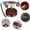 Walkie Talkie Rotário Dial Telefone Classic Wood Retro Antique Linha fixo com metal Bell Função de redial sem mão para decoração de casa