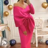 Casual Dresses Sexy Deep V Off Shoulder Bowknot Party Dress Lady Elegant Slim Long Sleeve Rose Red Women Banquet Backless Slit Maxi