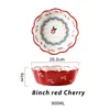 Tigelas forno de cerâmica Disponível Cherry Bowl Salada de frutas coração redondo formato de café da manhã arroz para crianças macarrão de sobremesa vermelho