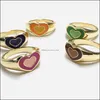 Band Rings Ins Creative Cute Colorf Double Layer Love Heart Ring Vintage Drop Oil Metal For Women Girls Fashion Jewelry Delivery Dhaxw