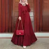 Ethnische Kleidung ZITY Frauen Polka Dot Langarm Kleid Stilvolle Gürtel Party Robe Lose Maxi Muslimischen Kaftan Sommerkleid Marokko Abaya Hijab
