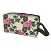 Bolsas de cosméticos, bolsa de viaje Floral negra y rosa para mujer, organizador de artículos de tocador de flores de rosas rojas, Kit Dopp de almacenamiento de belleza para mujer