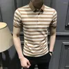Erkek Tişörtleri Moda Yaz T-Shirt Erkekler 2023 Çizgili Renk Erkek Üstleri Kore Stil Dönüşü Kısa Kollu Tshirt Büyük Boyut