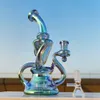 Klein Heady Bong in vetro a doppia camera Arcobaleno metallico Narghilè Bong in vetro Dabber Rig Recycler Incycler Tubi Bong ad acqua Tubo per fumo Giunto femmina da 14,4 mm con ciotola normale