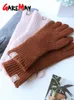Пять пальцев перчатки женские осенние зимние перчатки зеленые элегантные теплые сенсорные экраны повседневные длинные белые винтажные перчатки вязаные наружные 230210