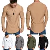 Men's T Shirts Long Sleeve Casual T-Shirt For Men Solid Color Pullovers Pleated Crew Neck Basic Tops Spring Soft Fashion Male