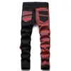 Men's Jeans Rainbowtouches Hip Hop Plaid Zipper Patchwork Long Ribbons Fashion Streetwear Slim Denim Pants Mens Black Trousers