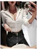 Blouses Femmes Coréen Slim JK Uniforme Fée Douce Sexy OL Chemise Blanche Col V Femmes Élégant Chemisier À Manches Longues Vêtements De Travail Tops Y261