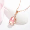 Pendant Necklaces Grace Rose Gold Plated Filled Pink Crystal Necklace Elegant Charming Women Chain Quartz Stone Jewelry
