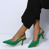 Sandales 2022 sandales à talons verts pour femmes mode fine bride à la cheville talons de fête femme Sexy bout pointu robe pompes Slingback chaussures 9cm G230211