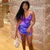 カジュアルドレスAnjamanor Drawstring Bodycon Dressセクシーな夏の服クラブ女性のための紫のネクタイダイストラップミニドレスD85-BF15 T230210