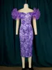 Party Dresses Purple Print Midi Dresses for Women Flower Short Sleeve Floral African Gowns Bodycon Evening Cocktail Event Party Outfits 4XL 230211