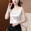 Bloups feminina camisas de moda Mulheres de verão elegante tira sem costas tops sem mangas Setin tanques de seda de cetim Mulheres Halter V Camisetas básicas de pescoço 14862 230211