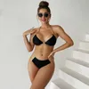 Sexy Bikini Solid Color Lace Up Bronzing Women Swimwear