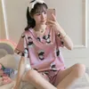 Women's Sleepwear Summer 2023 Ice Silk Pajamas Women's Short-sleeved Imitation Cartoon Fashion Home Service Outer Wear Suit