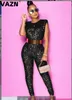 Kobiety Jumpsuits Rompers Vazn Sexy O-Neck cekiny Glitter Office Lady Bankies Banquet Party Plaża Jumpsuits Full Pant Bandage Rompers 230210