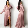 Casual Dresses Asymmetric Dress Temperament Comment 2023 Fashion Sexy Solid Color Women's Deep V Tied Long Sleep Split