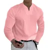 Men's Polos Spring Autumn Golf Clothes Fashion High-Collar Shirt Casual Long-Sleeved Polo Solid Color V-Turtleneck Clothing 230211