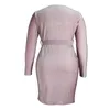 Plus Size Dresses Women's Dress 2023 Spring Long Sleeve Deep V-Bag Hip Sexig stora kvinnor Kläder Bright Slim Midi Party