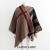 Women's Trench Coats Custom Make Letter Embroidery on Women Blanket Pashmina Ponchos and Capes Top Quality Ladies Luxury Brand Scarfs Thicken Wraps 230211