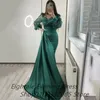 Party Dresses Dark Green Mermaid Satin Evening Dresses Long Sleeves V Neck Sparkly Sequins Custom Made Plus Size Prom Party Gown vestidos 230210