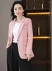 Damenanzüge Damen Basic Blazer Mantel Vintage Langarm Solide Einreiher Koreanischer Stil Oberbekleidung Elegante Casual Chic Tops