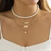 Anhänger Halsketten 2023 Herzförmige Geometrische Gothic Barock Perlenkette Damen Vintage Mehrschichtige Kette Punk Ästhetischer Schmuck