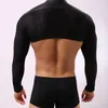 Męskie koszule spersonalizowane sztuczne skórzane mężczyźni czarne siatki seksowne mięsień krótka koszulka długi rękaw pokusa gejowskie topy zapaśnicze