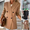 Ternos femininos elegantes blazer elegante jaqueta de terno à prova de frio de peito duplo de sede