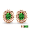 Stud Blooming Flower Earrings Pattern Imitation Green Tourmaline Crystal Blue Amethyst Drop Delivery Jewelry Dhds6