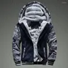 Men's Hoodies Winter And Cashmere Camouflage Hooded Sweatshirt Large Size Slim Thick Warm Single Coat Color Dark Blue / Light Gray