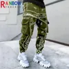 Erkek pantolon gökkuşağı pantolon pantolon eşofmanlar erkek pantolon zip cep erkek pantolon bandana desen kumaş koşu erkek pantolon 230211