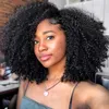 Mongolian Afro Kinky Curly Human Hair Wigs com franja M￡quina de cabelo humano Remy curta para mulheres negras negras pretas naturais 1b