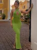 الفساتين غير الرسمية Dulzura Stripe Treamnited Womenlessless Hollow Out Maxi Dress Slit Bodycon Party Party Club Elegant Evening Y2K Prom Comply T230210