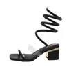 Sandals Spiral frenulum strap high-heeled sandals women's summer 2022 square toe thick heel women's shoes fashion banquet Rome sandals G230211