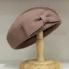 Beanieskull Caps عتيقة نمط النساء شتاء الصوف قبعة القبعات القوس الفستان اللباس رائع بيريت السيدات الرسمية الكنيسة الميل 230211