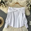 Blouses femininas Mulheres chiques Spring Autumn White Shirt Trendy Off the ombro ombro único Blusa feminina casual de manga longa de ombro, todos combinados