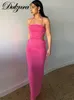 Casual Dresses Dulzura Women Ribbed Neon Sexy Cloth Lace Up Halter Hollow Out Sleeveless Backless Bodycon Maxi Dress Outfit Club Party Birthday T230210