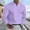 Men's Polos Spring Autumn Golf Clothes Fashion High-Collar Shirt Casual Long-Sleeved Polo Solid Color V-Turtleneck Clothing 230211