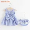 Bear Leader Clothing Cute Summer Sleeveless Dress Girls PCS Set Short PantsDress Set Stripe Patten för Baby M