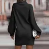 Casual Dresses Mini Dress Thick Stretchy Coldproof Ladies Autumn Winter Ribbed Knitted Long Type Sweater Bodycon Daily Clothing