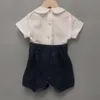 Setler PCS Çocuk Butik Giyim Çocuk İspanyolca Set Pamuk Keten Yaz Kısa Kollu Takım Toddler Babi Kıyafet Vaftiz