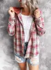 Frauen Blusen Shirts Frühling Plaid Mit Kapuze Button Up Weibliche Damen Herbst Lose Kariert Für Rosa 230211