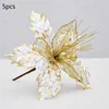 Guirnaldas de flores decorativas, 5 uds., 20cm, árbol de Navidad Artificial, decoración colgante DIY, adorno de año para el hogar, flor de pascua falsa con purpurina