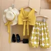 Sweet Summer Girls Set Fashion Solid Color Tops Wide Leg Pants PCS Passar Baby Kids Outfits Passar Barnkläder