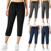 Yoga outfit gym kleding indoor activiteiten 2023 dames pure kleur high taille pocket sport fitness fitness wide been capris broek leggings