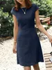 Casual Kleider ZANZEA Weibliche Oansatz Reißverschluss Kurzarm Sommerkleid Sommer Frau Solide Kleid Stilvolle Elegante Arbeit OL Vintage Lose Midi kleider T230210