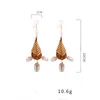 Dangle Boucles D'oreilles De Mode Naturel Perle D'eau Douce Pendentif Boho Rotin Herbe Tressé Shell Conque Bijoux