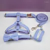 Collari per cani Collare e guinzaglio in velluto a coste viola Set per cani Targhetta con incisione personalizzata Forniture per animali Corduroy09