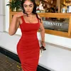 Casual Dresses Anjamanor Sexig Summer Square Neck Backless BodyCon Club Dress Women kläder 2020 Elegant Ruched Bandage Midi Dresses D53-DZ30 T230210